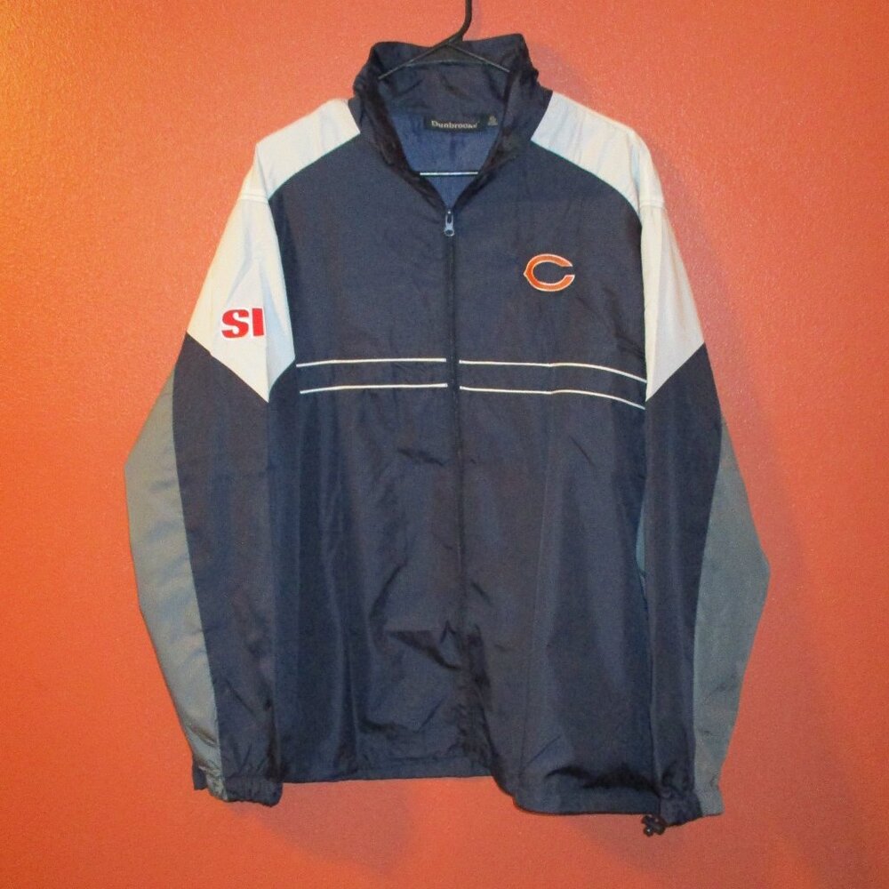 NFL Chicago Bear Jacket Men X Large Blue Orange Pocket Full Zip Windbreaker
